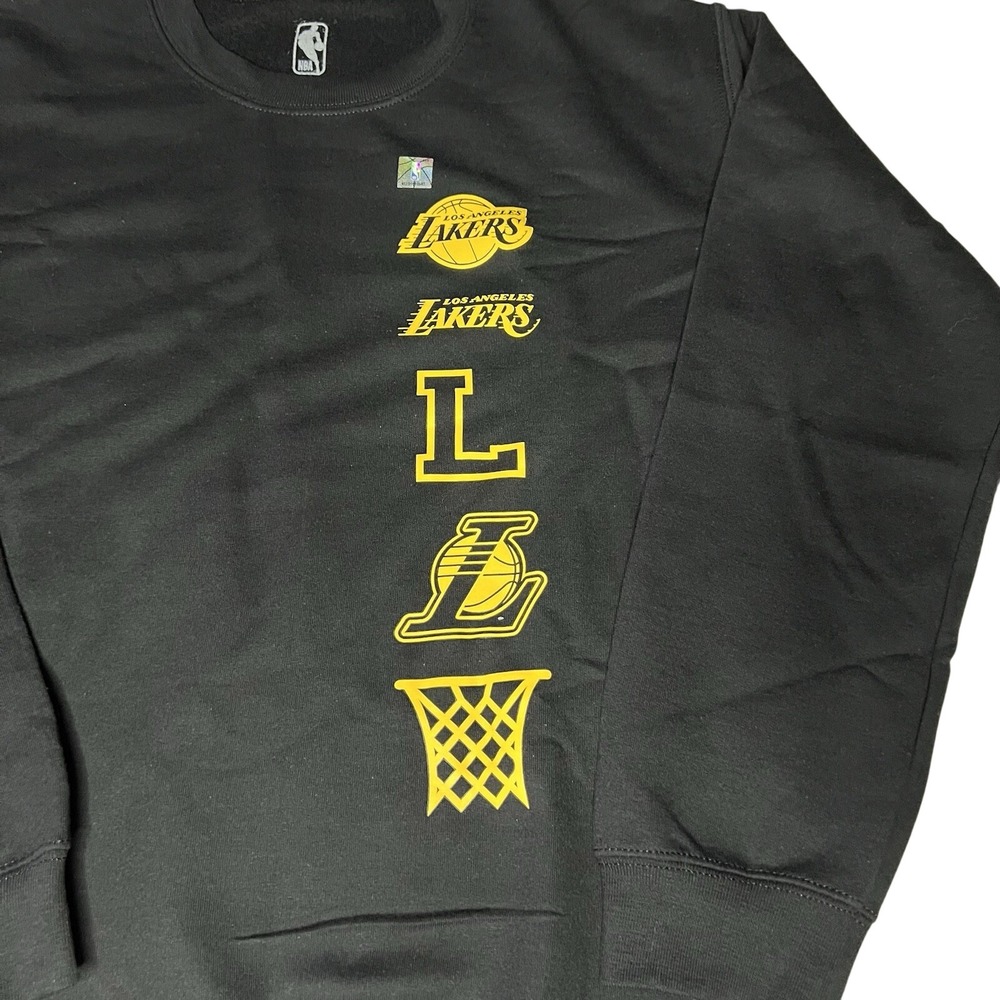 NBA Los Angeles Lakers Crewneck Sweatshirt Mens Small Black Yellow Logo Fleece - Picture 2 of 9